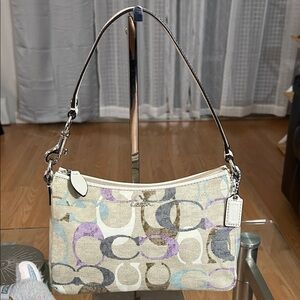 Coach Vintage Signature Canvas Shoulder Bag - Cream and Purple